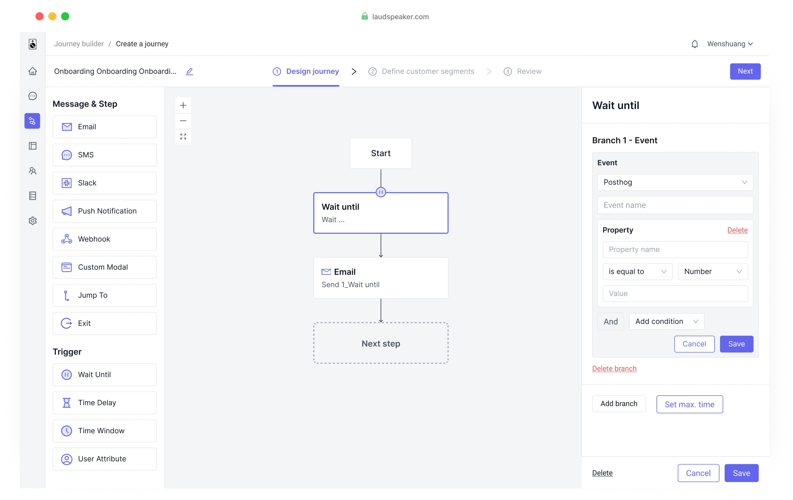 Laudspeaker journey builder overview